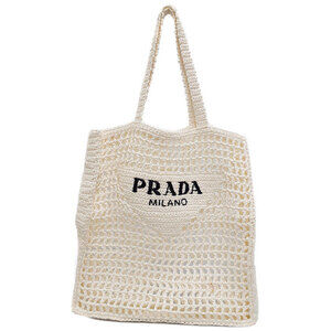 Prada Crochet Net Raffia Tote Shoulder Bag